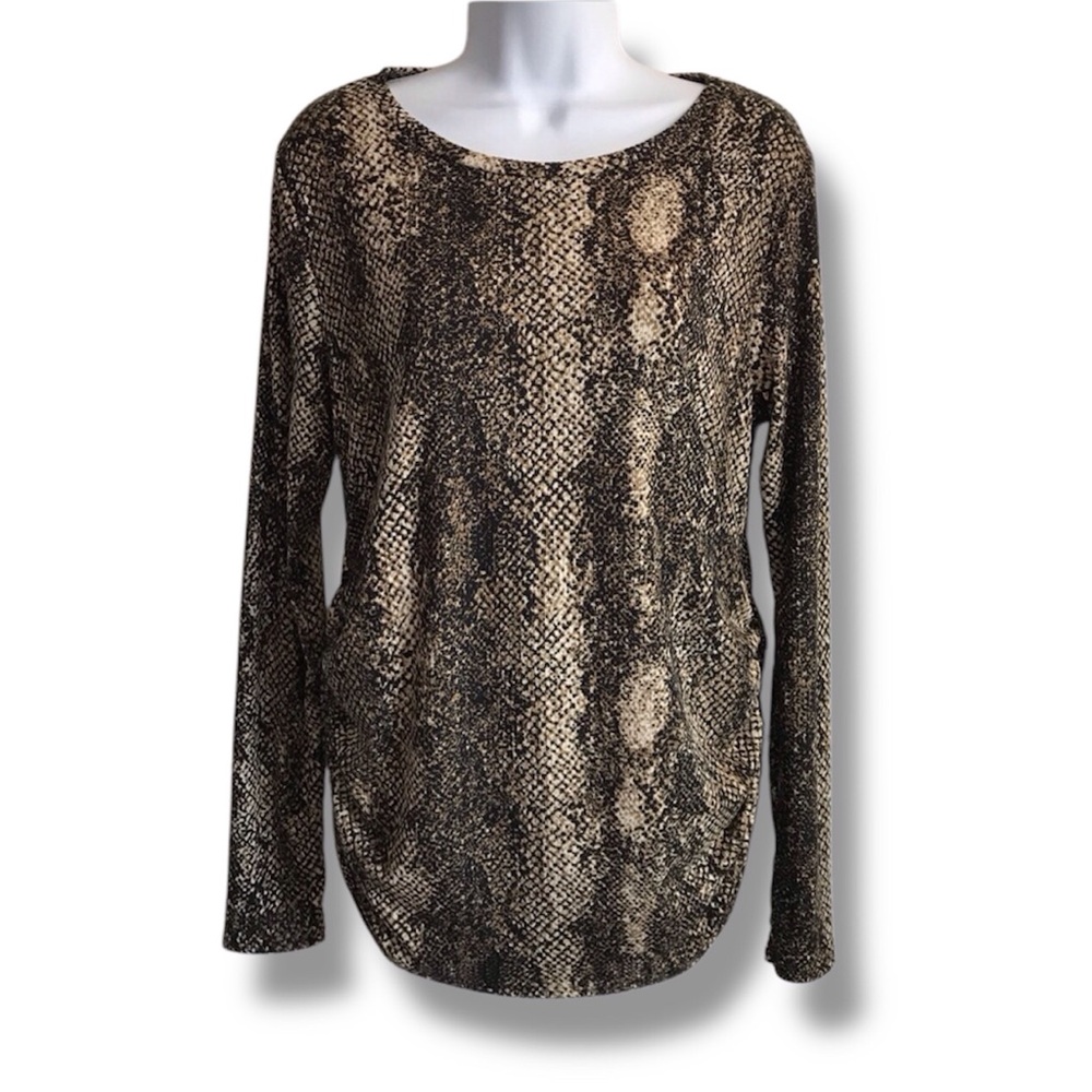 🔴 4/$15 New Maternity L Heart & Arrow Brand Tan & Black Snake Print LS Top NWT
